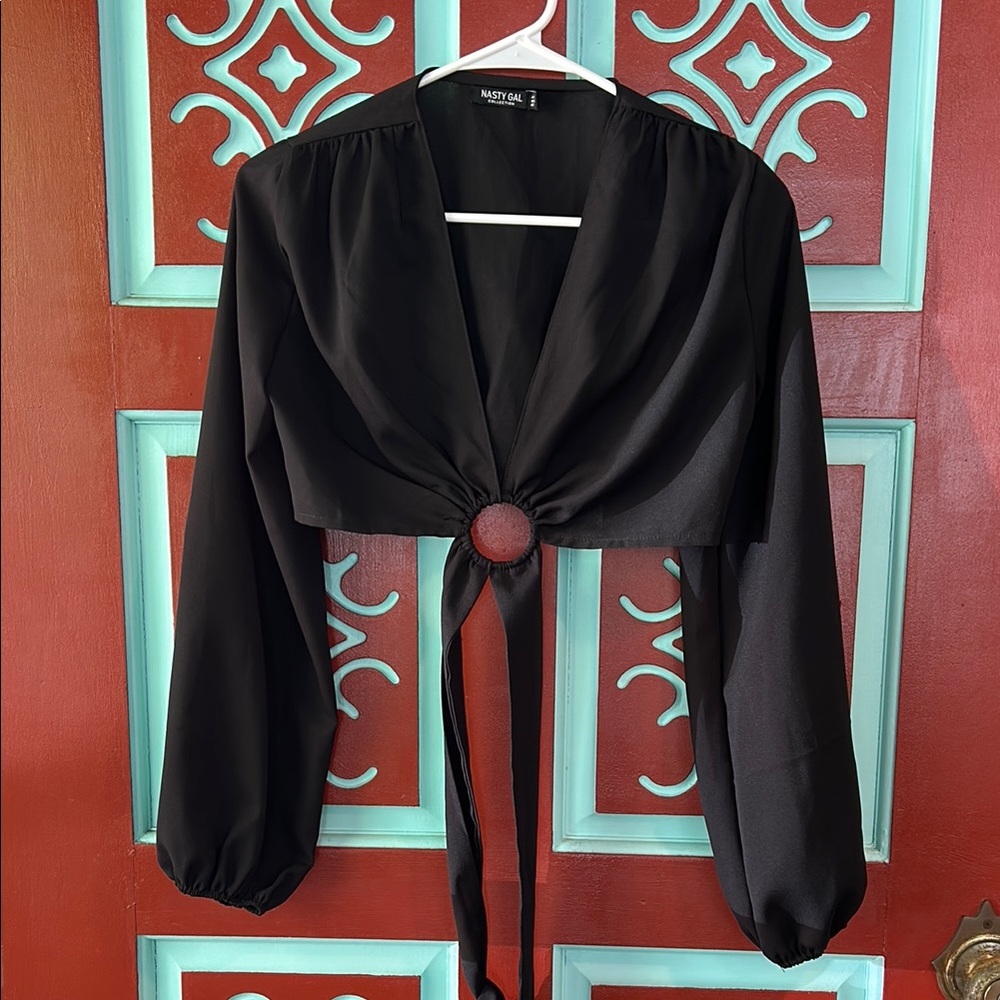 Nasty Gal Black Tie-back Crop Blouse